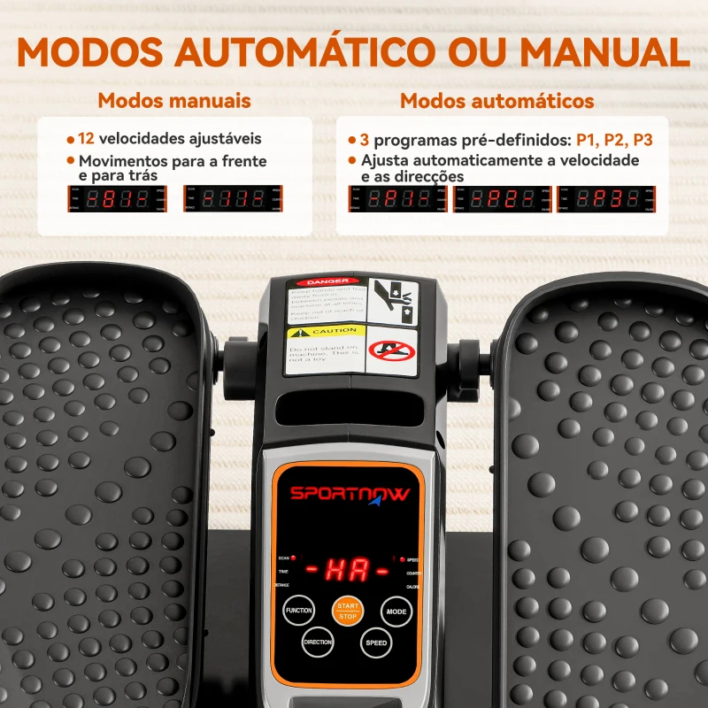 SPORTNOW Mini Elíptica Elétrica com 12 Velocidades Modo Manual e Automático Ecrã LED e Pedais Antiderrapantes 40,7x36x21,5 cm Preto