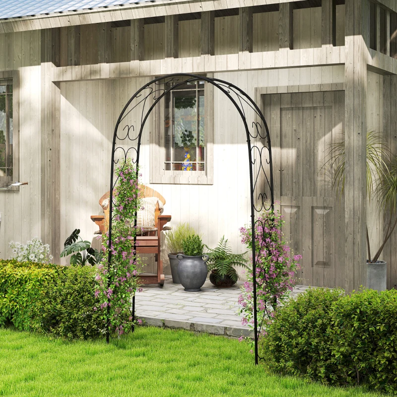 Outsunny Arche de Jardin Arche à rosiers Style Fer forgé dim. 125L x 37l x 230H cm acier époxy Noir pour plantes grimpantes