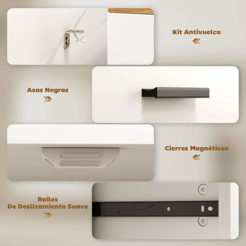 HOMCOM Aparador de Salón con 2 Puertas 2 Cajones y Estantes Ajustables para Cocina Entrada Dormitorio 68,6x35x90,3 cm Blanco