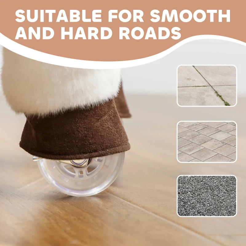 AIYAPLAY Koń do jazdy dla dzieci, materiałowe pokrycie, stabilna rama, łagodne kółka, konik na biegunach, 3-5 lat, Brązowy