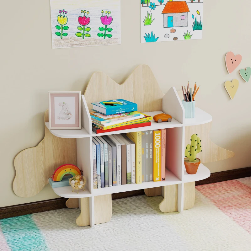 AIYAPLAY Estante Infantil Móvel de Arrumação para Brinquedos e Livros 6 Compartimentos 120x28x72,2cm Madeira Natural