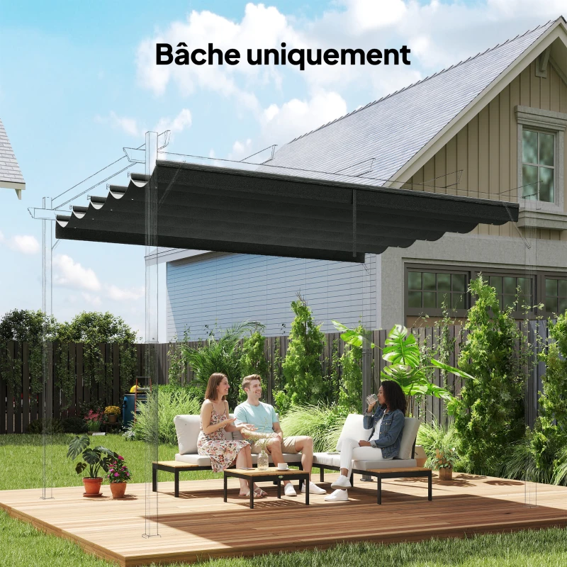 Outsunny Toile de toit pour pergola tonnelle rétractable de 3 x 3 m - toile uniquement 250 x 255 cm gris foncé