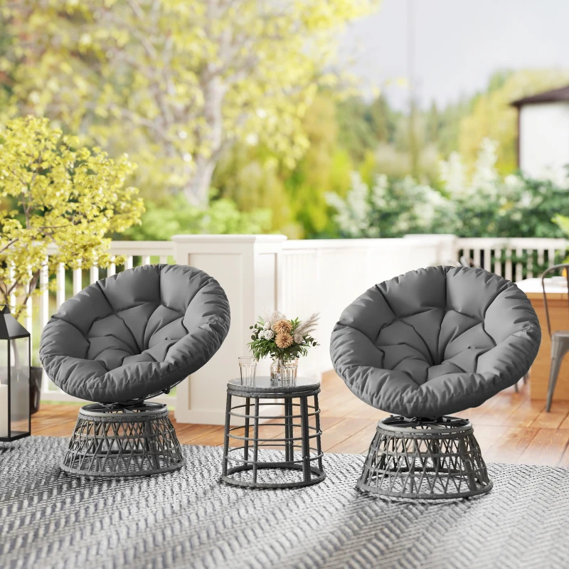 Outsunny Ensemble salon de jardin 3 pièces avec 2 fauteuils papasan pivotant et 1 tables basse ronde polyester résine tressée