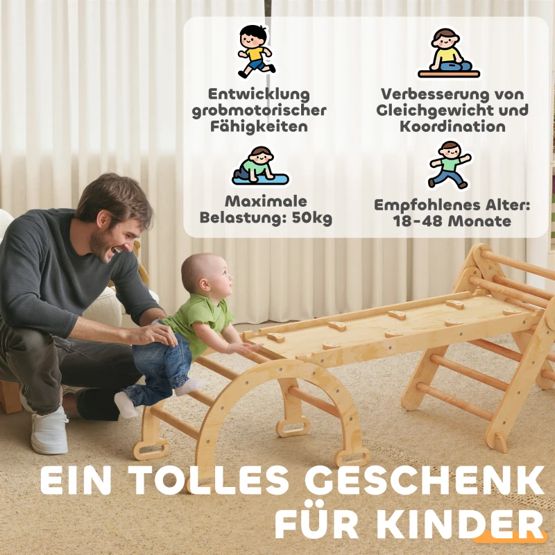 AIYAPLAY 7-in-1 Klettergerüst, Bogenleiter, Dreiecksleiter, Rampe, Kletterwand, Rutsche, für Kinder von 1,5-4 Jahren, zusammenklappbar, Holz