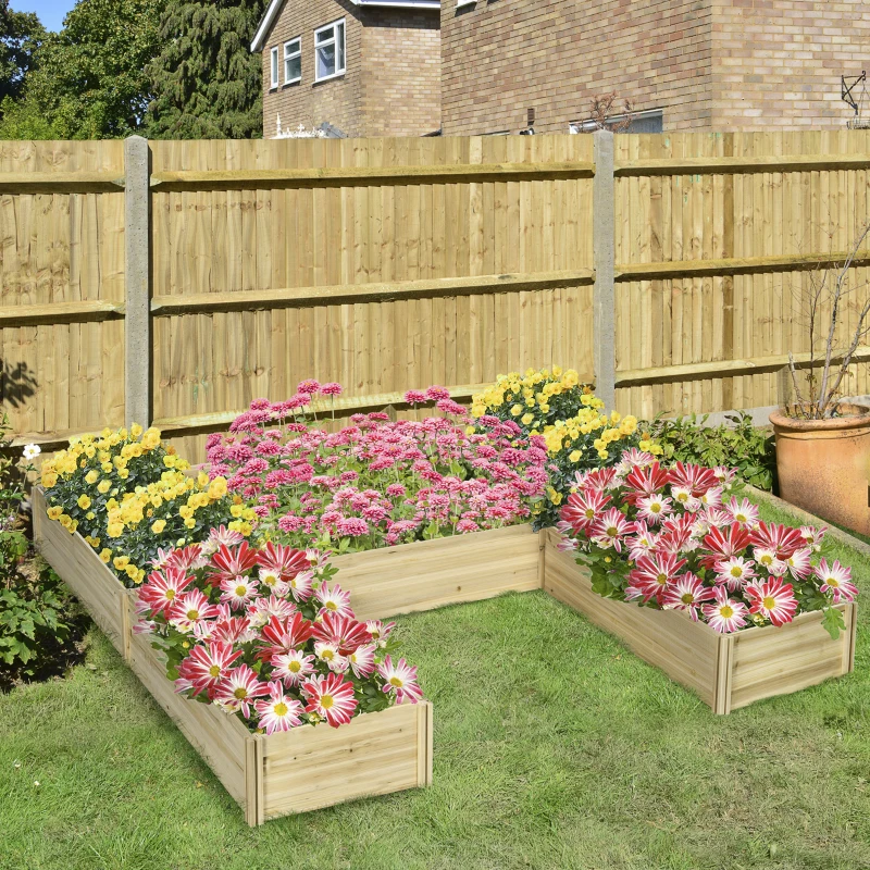 Outsunny Lot de 5 bacs jardinières potagers modulables pour extérieur en bois de sapin, dim. 230L x 230l x 28H cm bois naturel