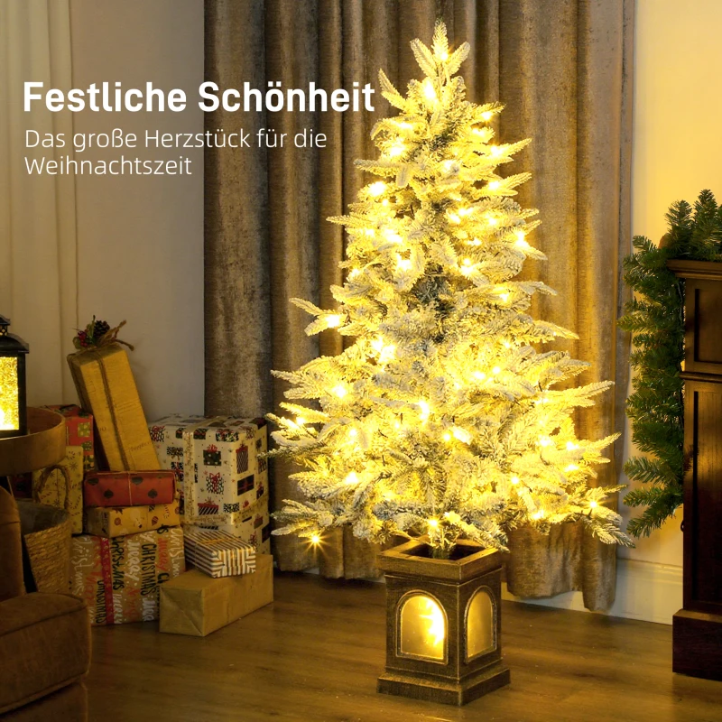 HOMCOM Künstlicher Weihnachtsbaum, schneebedeckter Look, 100 LEDs, 8 Modi, Kunststoff
