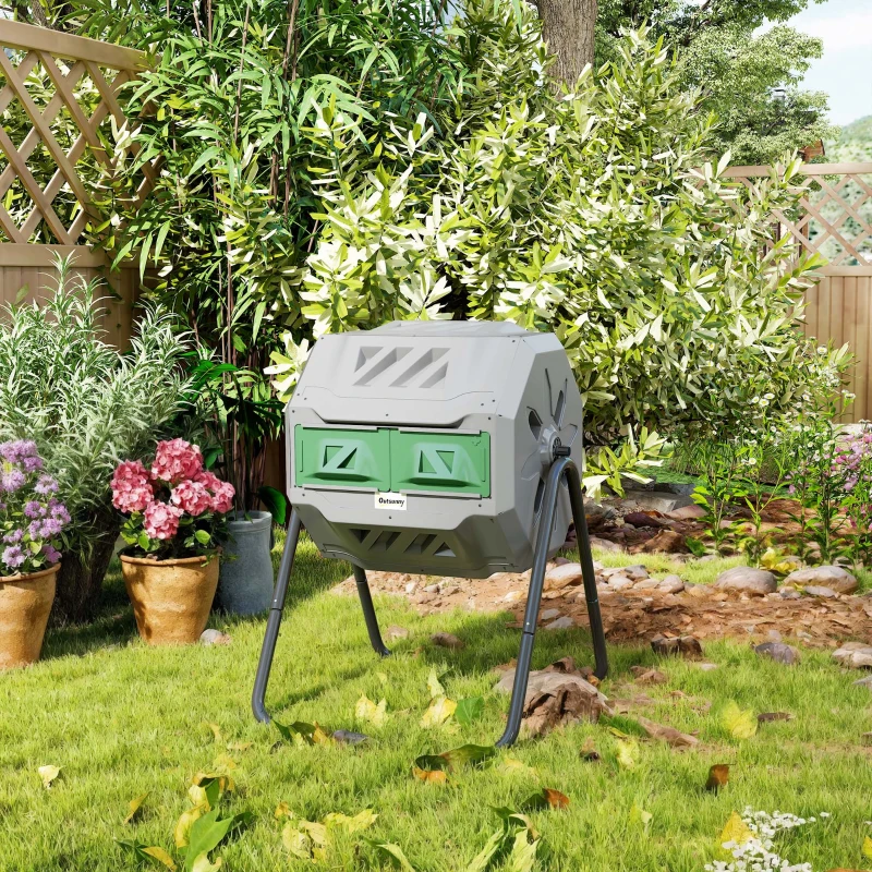 Outsunny 160L 360° Rotating Dual Chamber Composter - Grey