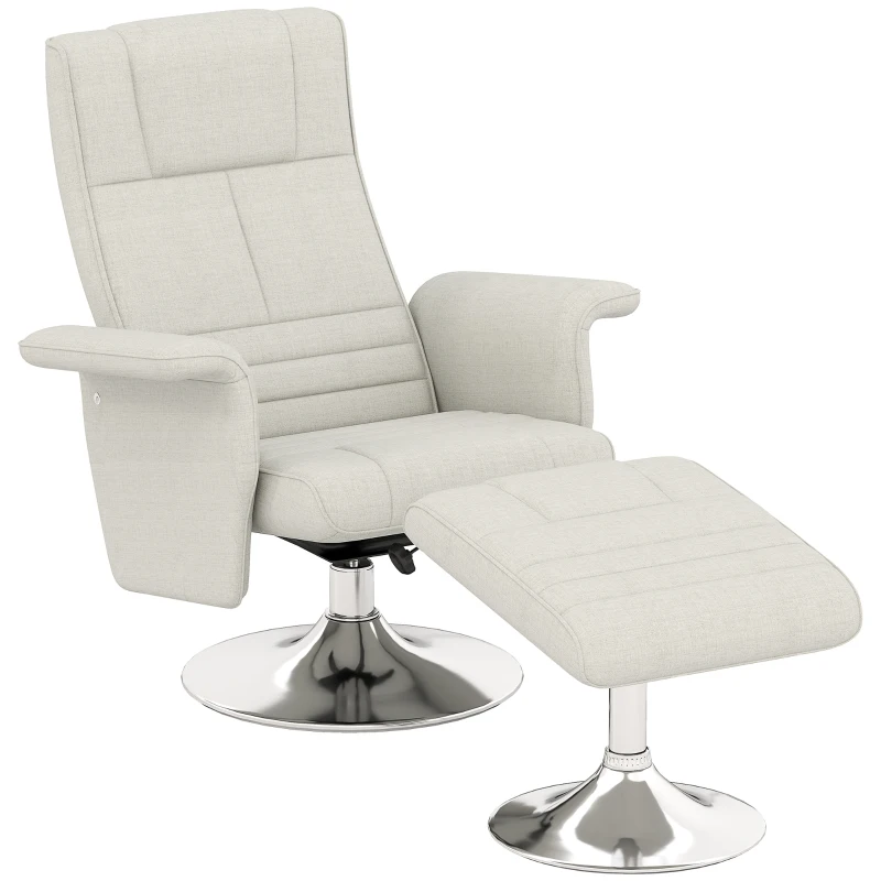 HOMCOM Poltrona Relaxante Massagem com Puff Poltrona de Tv com Encosto Reclinável Assento Giratório a 360° 78x95x88 cm Creme