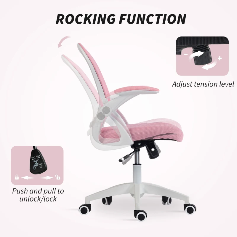 Vinsetto Scaun de Birou Ergonomic, Reglabil, cu Spătar din Plasă și Scaun Captusit, 65.5x61.5x88-97.5 cm, Roz