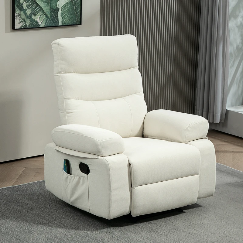 HOMCOM Fauteuil de massage fauteuil relax électrique avec fonction inclinable vibration chauffage, télécommande inclus, crème
