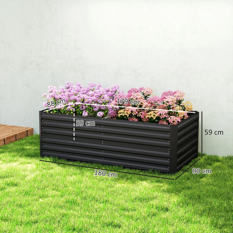 Outsunny Raised Beds for Garden, Galvanised Steel Outdoor Planters with Multi-reinforced Rods, 180 x 90 x 59 cm, Black