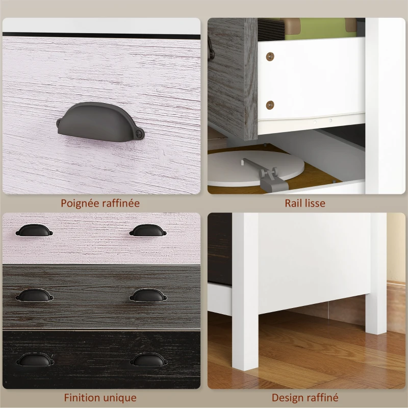 HOMCOM Commode 5 tiroirs meuble de rangement avec poignées, 70 x 38 x 85 cm, blanc