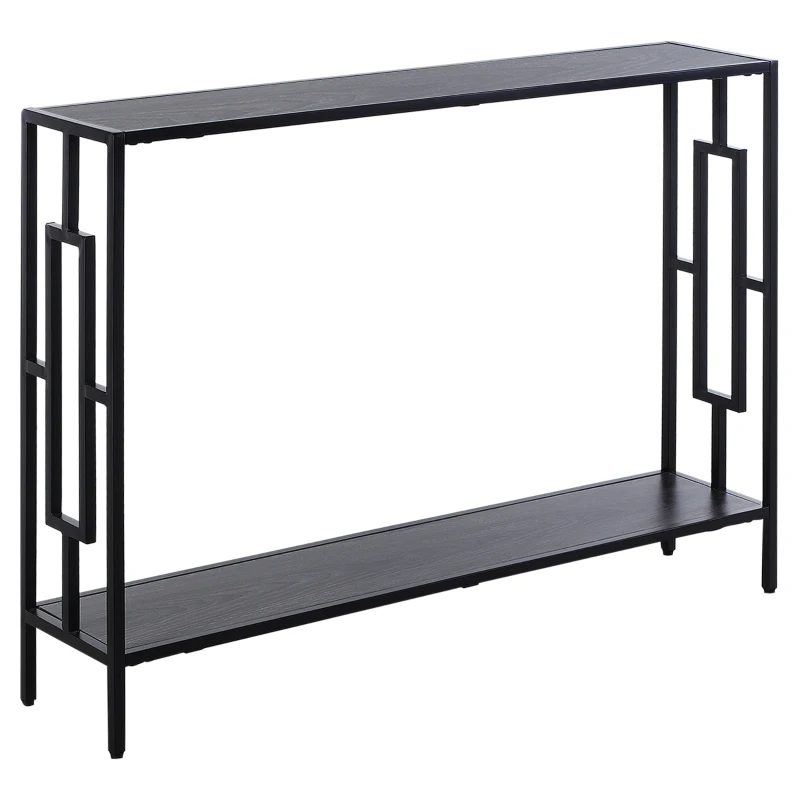 HOMCOM Mesa Consola Mesa de Apoio Design Industrial 106x23,2x76 cm Prateleira Aço Preto Painéis de Partículas Madeira Cinza