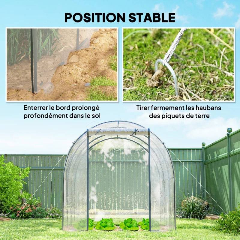 Outsunny Serre de Jardin Tunnel 6 m² 3L x 2l x 2H m châssis Tubulaire renforcé Porte zippée 2 fenêtres enroulables - transparent