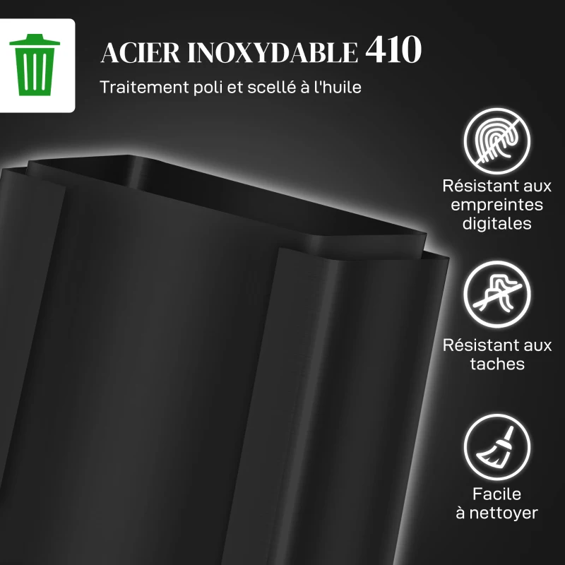HOMCOM Poubelle de cuisine 2 compartiments de 2 x 25L, acier inoxydable, couvercle à fermeture douce, 47,7x37,5x56cm, noir