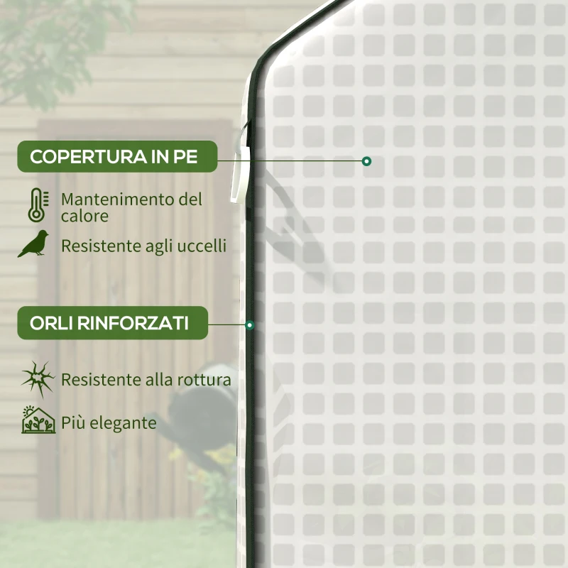 Outsunny Copertura Serra da Giardino in PE con Porta a Cerniera e Finestre, 140x73x190 cm, Bianco