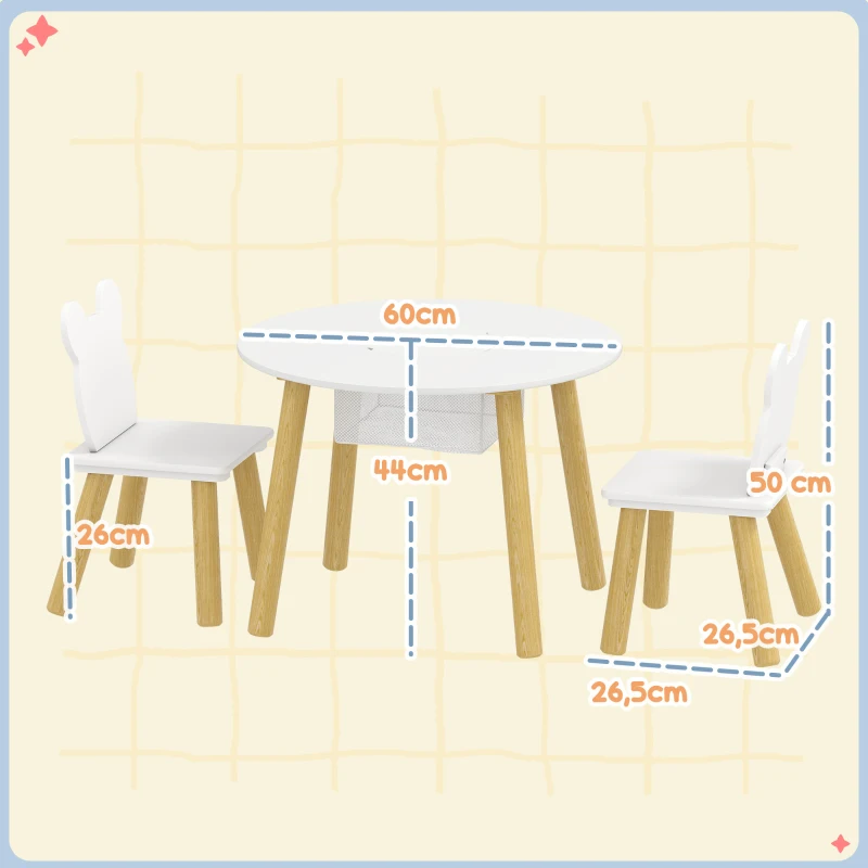 AIYAPLAY Conjunto 1 Mesa 2 Cadeiras para Criança 3 Peças Encosto em Forma de Urso Atividades Trabalhos Manuais Refeições 3-6 Anos