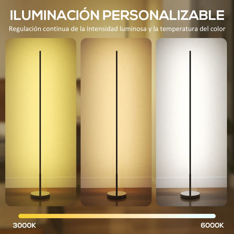 HOMCOM Lámpara de Pie Moderna Salón con Brillo Temperaturas de Color Ajustables Mando a Distancia Magnético Gris Plateado
