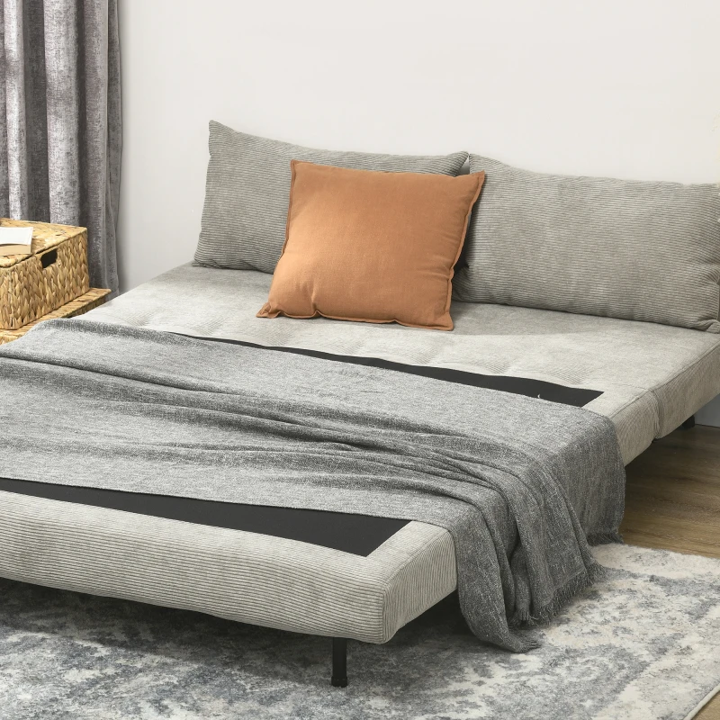 HOMCOM Divano Letto Matrimoniale con Schienale Regolabile e 2 Cuscini, in Tessuto Effetto Lino Grigio