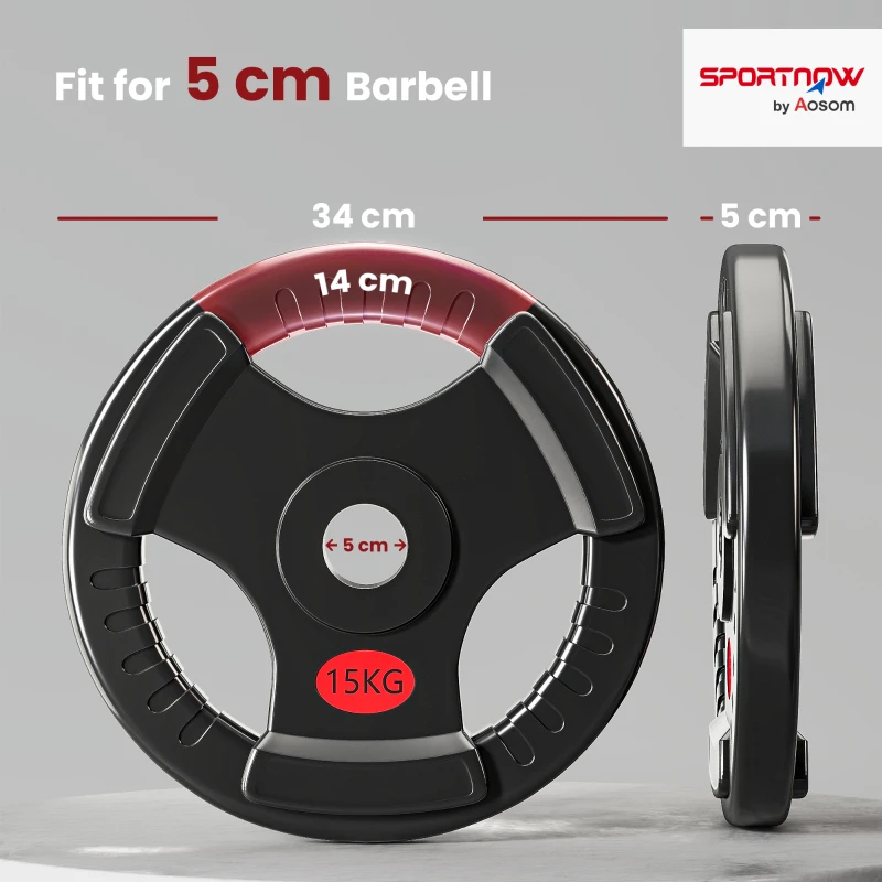 SPORTNOW Olympic Weight Plates, 2"/5cm Weight Disc Pair with Tri-Grips, 2 x 15kg Dumbbell Plates for Weightlifting and Strength Training Home Gym Fitness Workout, Black