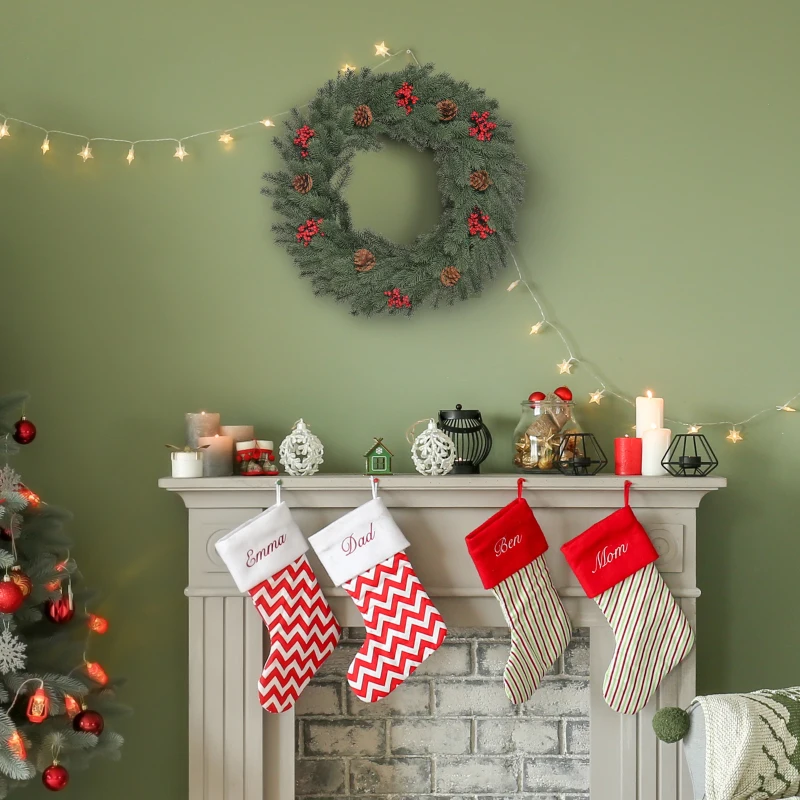 HOMCOM Weihnachtskranz 60 cm Türkranz mit 40 LEDs Zapfen roten Beeren Künstlicher Weihnachtskranz Weihnachten Adventskranz Haustür Kränze für Außen, Innen, Advent, Fenster