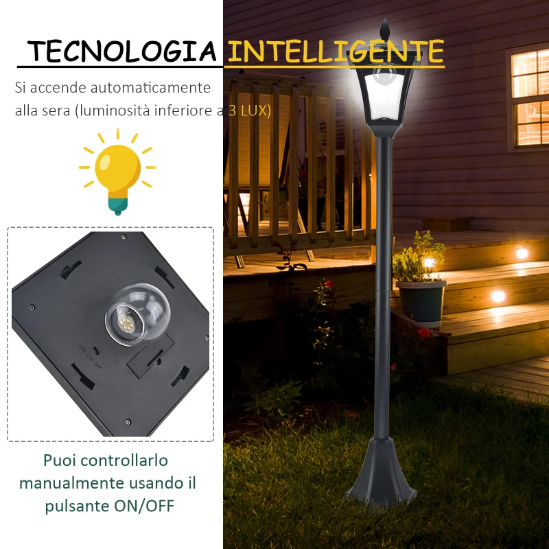 Outsunny Set 2 Lampioncini Solari da Esterno Impermeabili IP44, 18x18x160cm, Nero