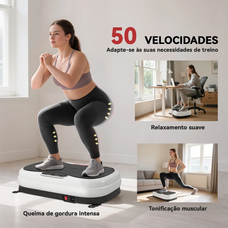 SPORTNOW Plataforma Vibratória 50 Velocidades 3 Programas com Ecrã LED com Controlo Remoto Bandas Elásticas 52x34x14 cm Preto e Branco