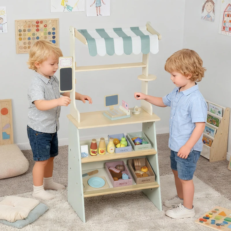 AIYAPLAY Kaufladen für Kinder Kaufladen Supermarkt mit Kasse Scanner Tafel 34 Spielzubehör Grün