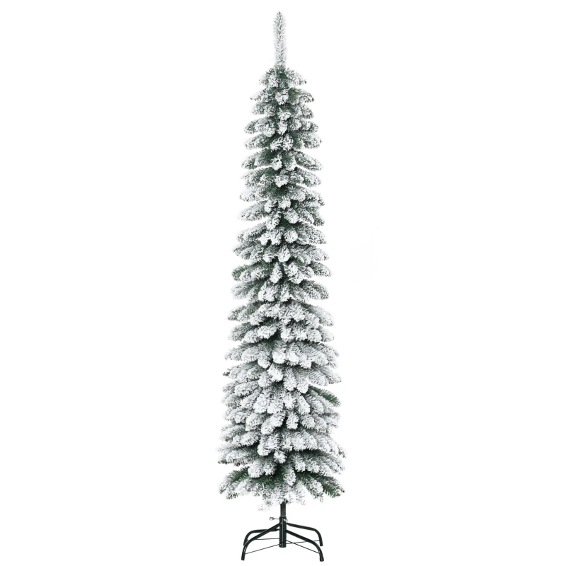 HOMCOM Künstlicher Weihnachtsbaum, schneebedeckt, schmales Design, feuerfest, 180 cm, Grün/Weiß