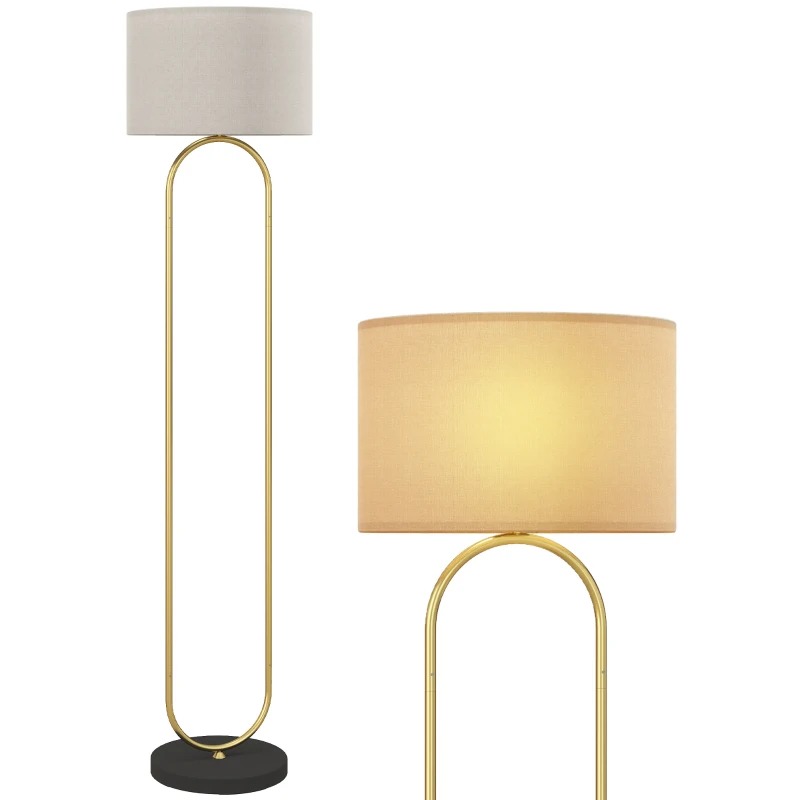 HOMCOM Lampadaire abat-jour en lin douille E27 style moderne interrupteur à pied pour salon et chambre 156 cm doré et noir
