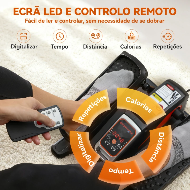 SPORTNOW Mini Elíptica Elétrica com 12 Velocidades Modo Manual e Automático Ecrã LED e Pedais Antiderrapantes 40,7x36x21,5 cm Preto