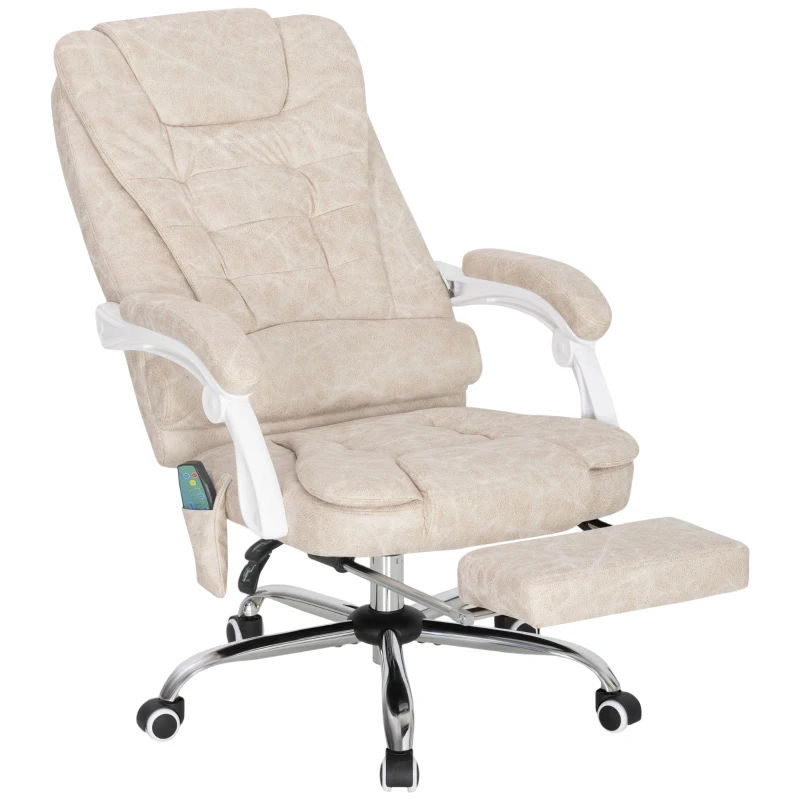 Vinsetto Fauteuil de bureau massant et chauffant, chaise de bureau, hauteur réglable, dossier inclinable, 65x70x111-119cm, crème
