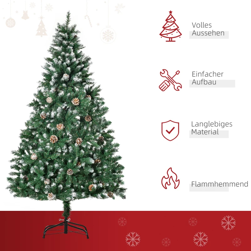 HOMCOM Künstlicher Weihnachtsbaum 180 cm Kieferbaum künstlich mit 59 Zapfen, Schnee, 1111 Spitzen für drinnen