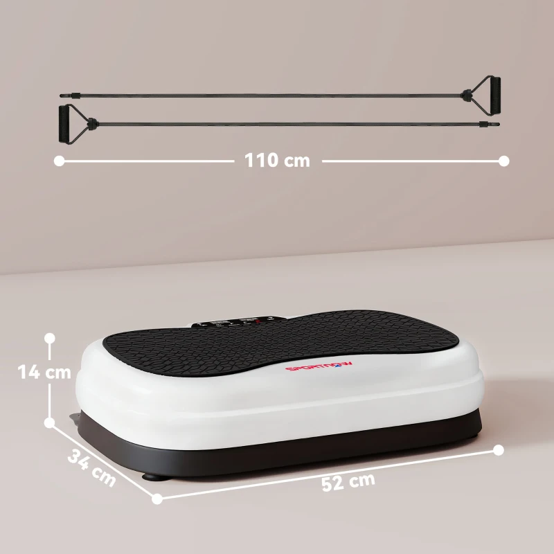 SPORTNOW Plataforma Vibratória 50 Velocidades 3 Programas com Ecrã LED com Controlo Remoto Bandas Elásticas 52x34x14 cm Preto e Branco