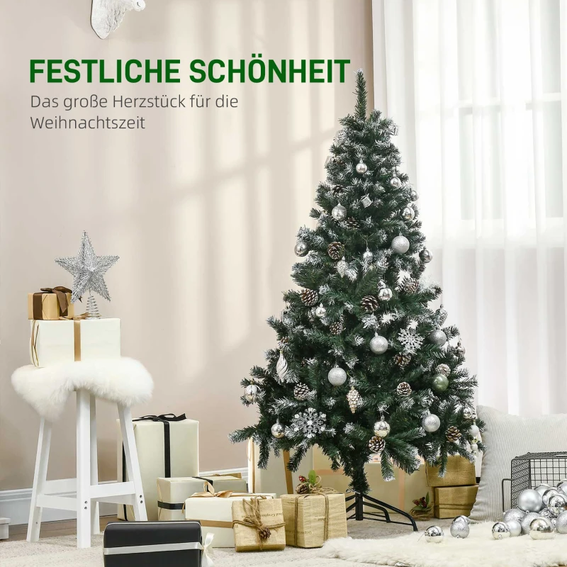 HOMCOM Künstlicher Weihnachtsbaum, 676 Zweige, 41 Zapfen, verschneite Spitzen, feuerfest, 180 cm