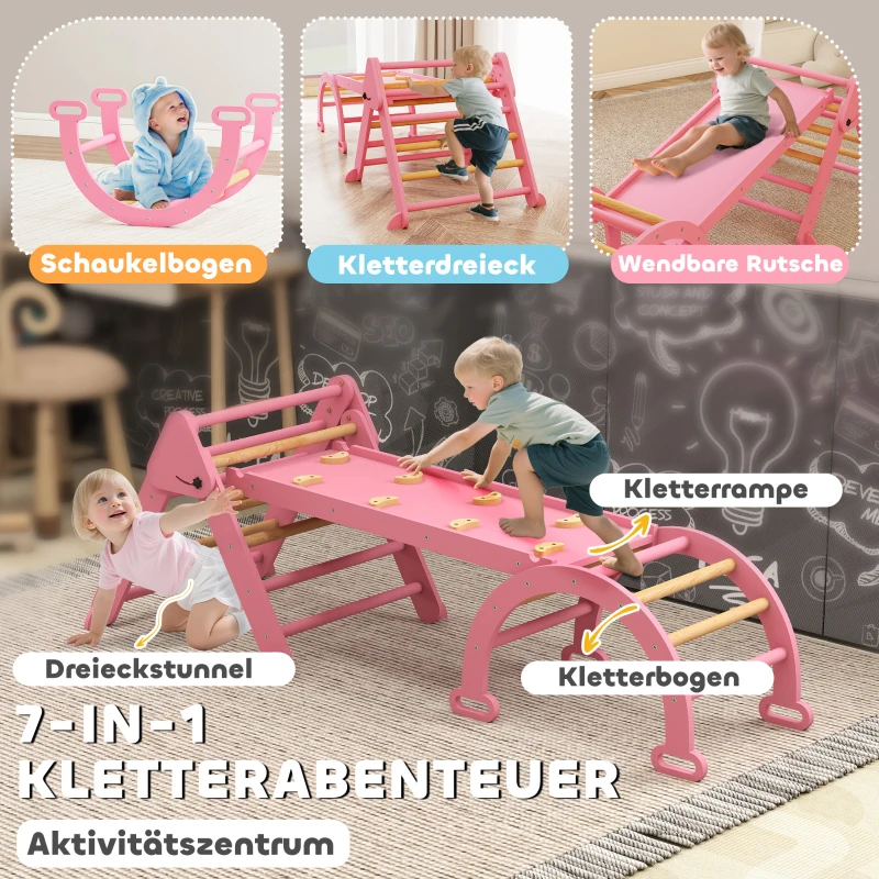 AIYAPLAY Klettergerüst Indoor, 7 in 1 klappbar Kletterdreieck mit Rutsche, Kletterbogen