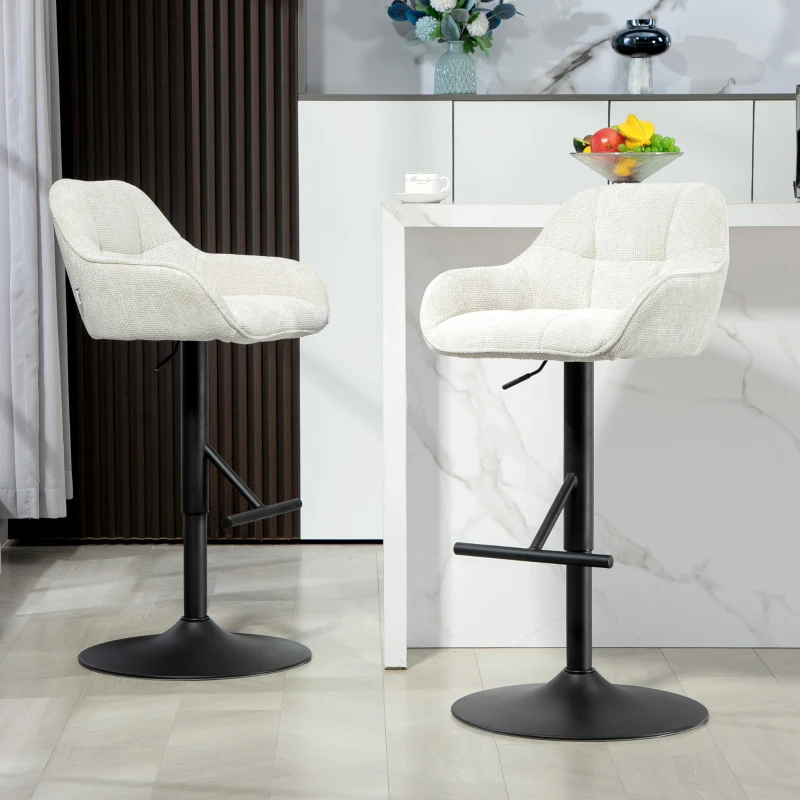 HOMCOM Lot de 2 tabourets de bar chaises de bar hauteur réglable tissu effet lin et base en acier 52,5 x 53 x 86,5-108 cm crème