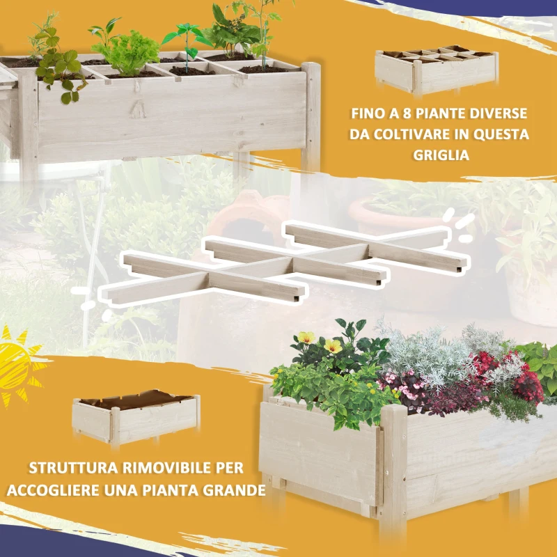 Outsunny Fioriera da Esterno a 8 Sezioni con Ripiano Laterale e Mensola in Legno di Abete, 123x54x87 cm, Legno