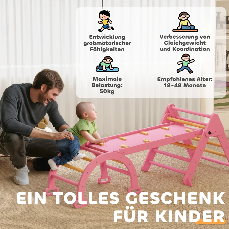 AIYAPLAY Klettergerüst Indoor, 7 in 1 klappbar Kletterdreieck mit Rutsche, Kletterbogen