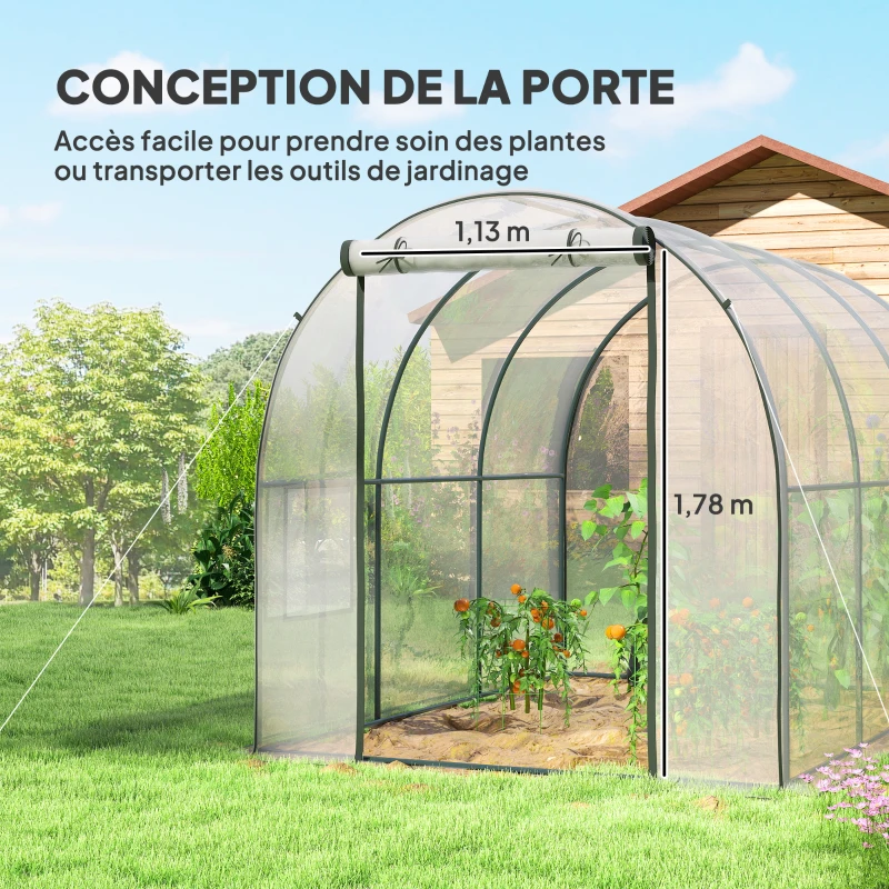 Outsunny Serre de Jardin Tunnel 6 m² 3L x 2l x 2H m châssis Tubulaire renforcé Porte zippée 2 fenêtres enroulables - transparent