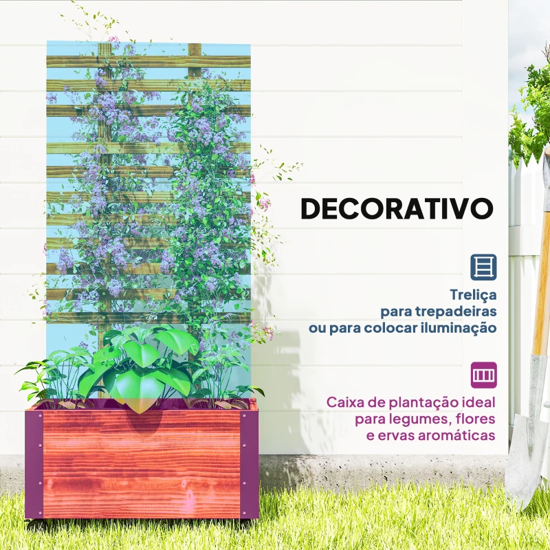 Outsunny Floreira Exterior de Madeira Floreira com Treliça para Plantas Trepadeiras Tecido não Tecido Rodas 65x31x147 cm Madeira