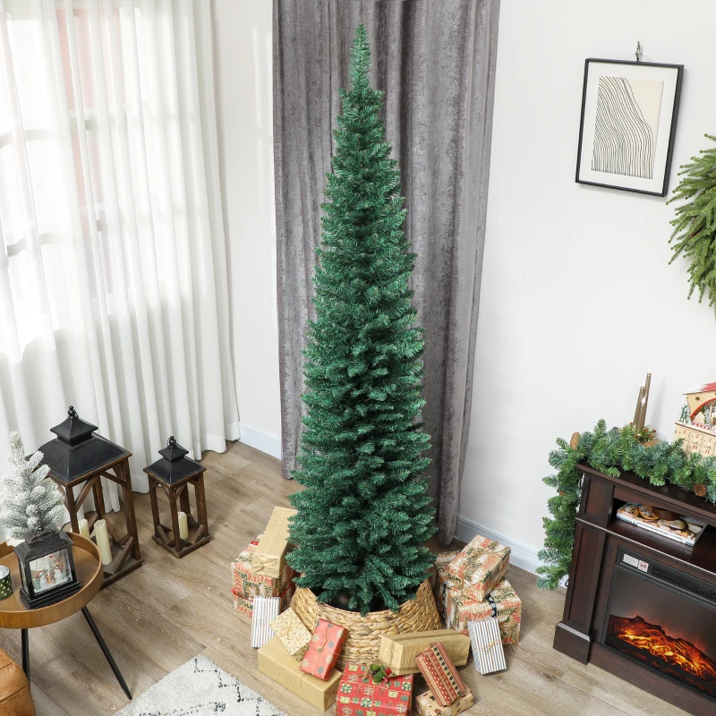 HOMCOM Árbol de Navidad Estrecho 210 cm con 401 Ramas Soporte Metálico Fácil de Montar para Interior Verde