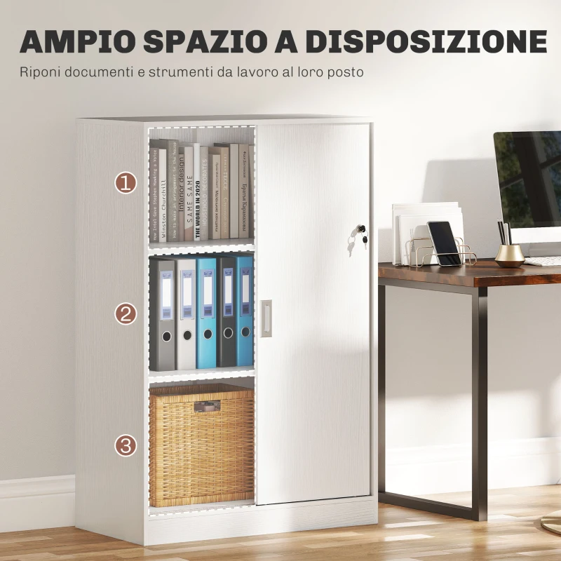 Vinsetto Armadietto da Ufficio a 3 Ripiani con 2 Chiavi di Sicurezza, in Truciolato, 80x40x120 cm, Bianco