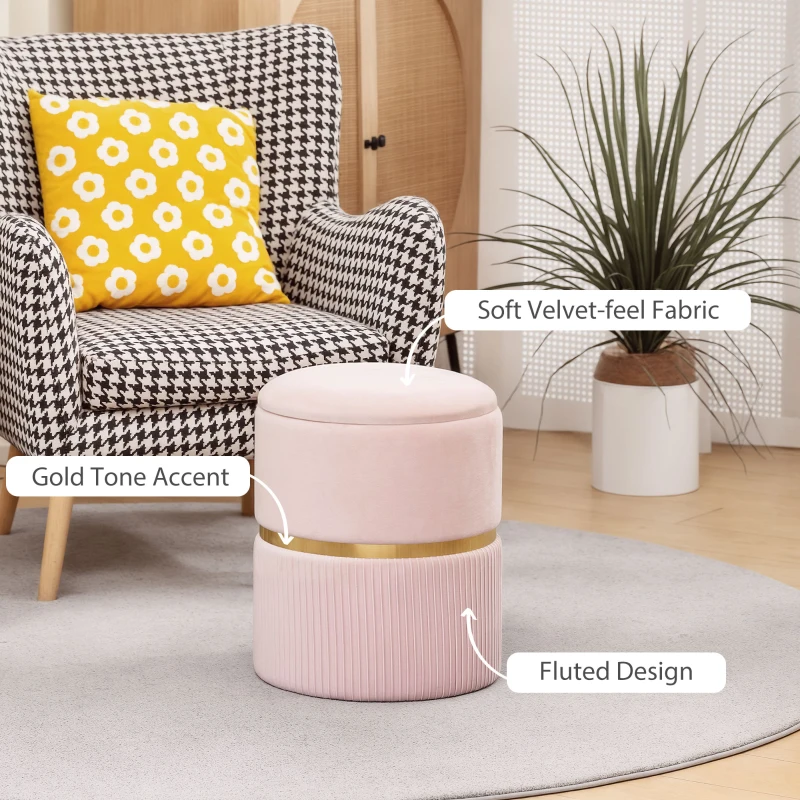 HOMCOM Velvet-Feel Storage Ottoman - Pink