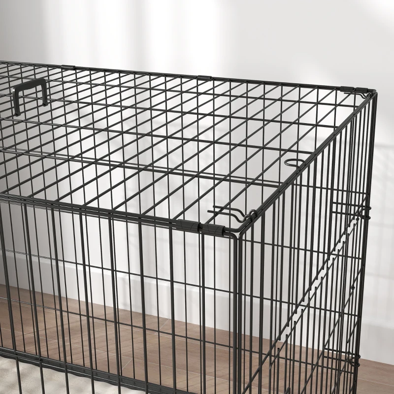 PawHut Foldable Dog Crate with 2 Doors with Tray, Soft Cushion, for Large Medium Dogs, 91 x 62 x 68, Black