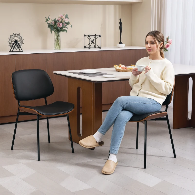 HOMCOM Lot de 2 chaises de salle à manger, style rétro classique, cadre en bois courbé, pour salon, chambre, cuisine, noir