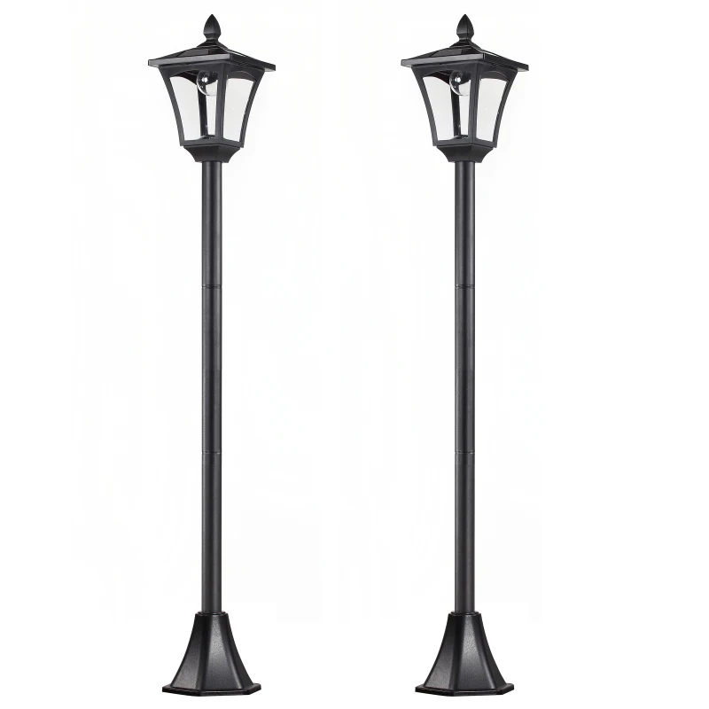 Outsunny Set 2 Lampioncini Solari da Esterno Impermeabili IP44, 18x18x160cm, Nero