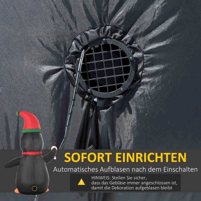 HOMCOM Aufblasbare Weihnachtsdeko, 2,5 m Aufblasbarer Weihnachtspinguin mit 3 LED-Lichtern, 162 x 100 x 250 cm, Mehrfarbig