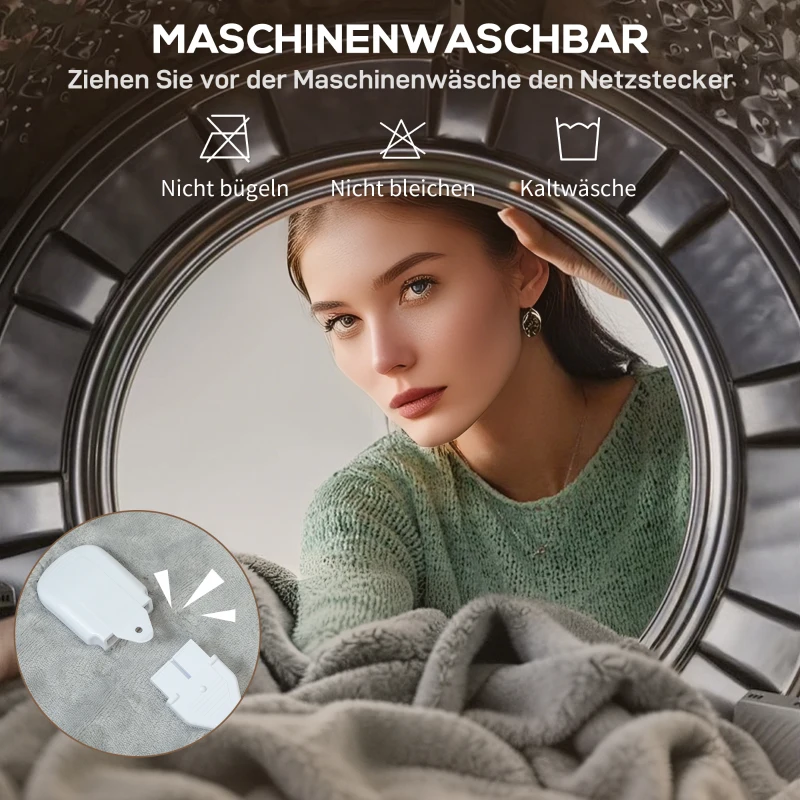 HOMCOM Heizdecke 180 x 130 cm Elektrische Wärmedecke mit 10 Heizstufen, 10 Stunden Timer Überhitzungsschutz LED Anzeige(m-6)