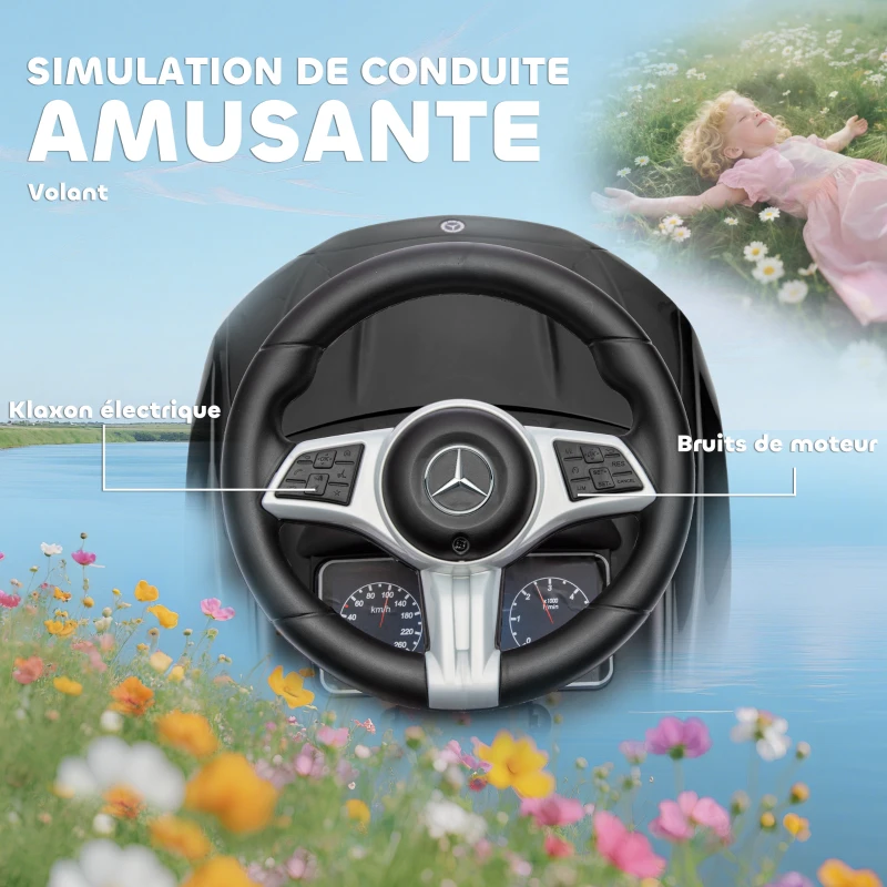 AIYAPLAY Porteur enfants Mercedes-Benz sous licence, porteur voiture à pousser avec poignée amovible, 91 x 40 x 83 cm, noir